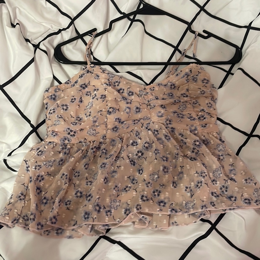 pink/blue floral smocked crop top